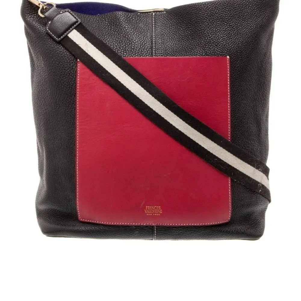 Frances Valentine Black and Red Leather Messenger Bag